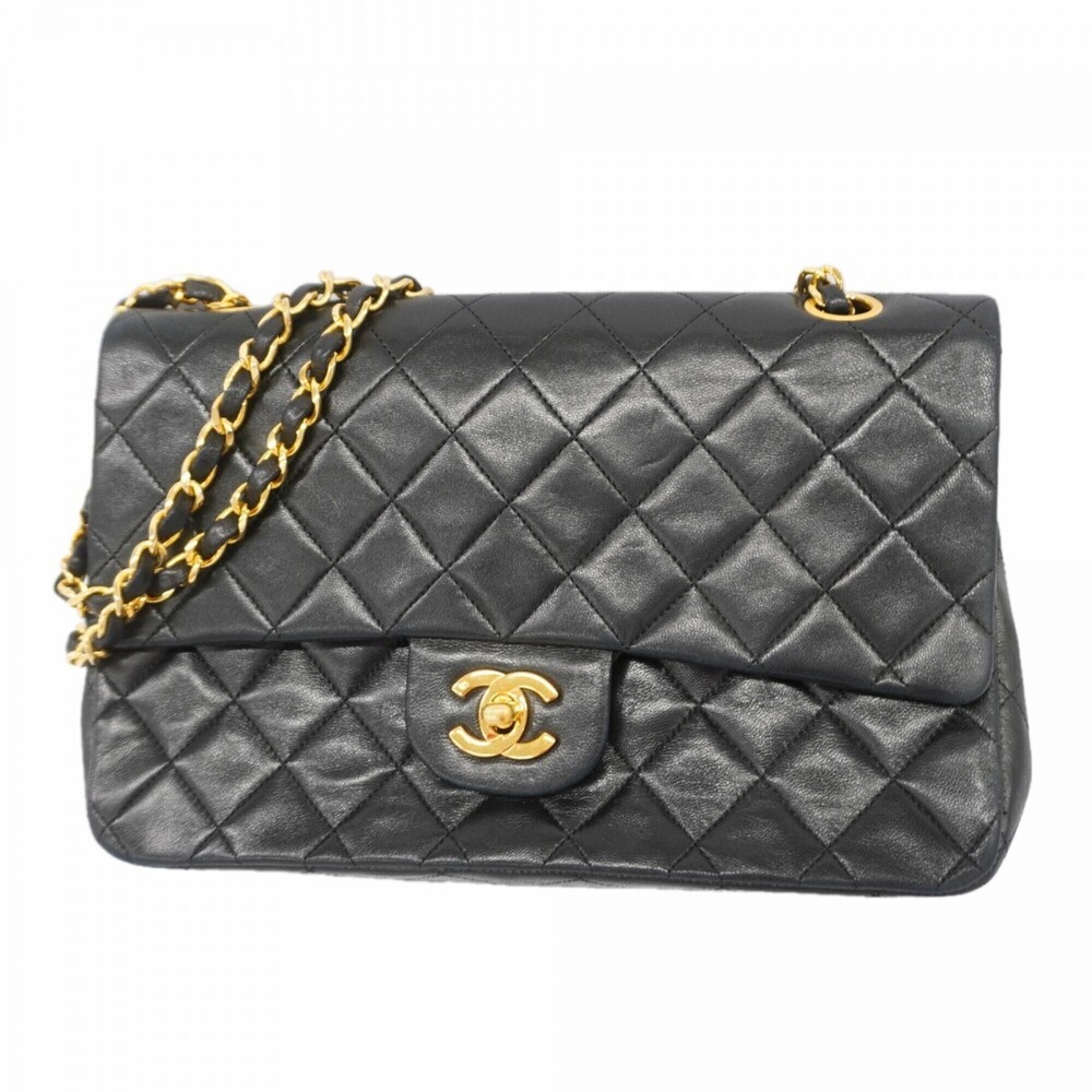 Chanel Matelassé Shoulder Bag, Double Flap, Chain, Lambskin, Black, Women's